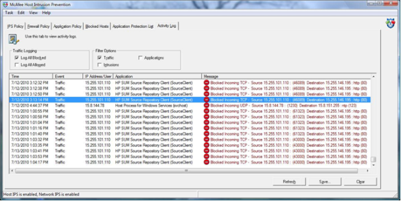 [McAfee Host instrusion]画面